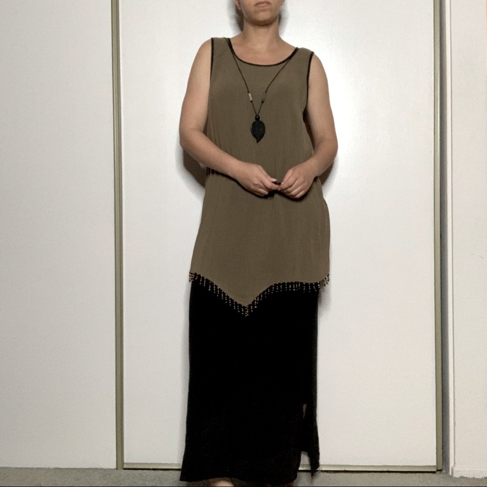 Olive & black maxi dress with necklace